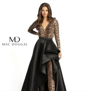 Mac Duggle Prom #67369M Animal Print with overskirt.